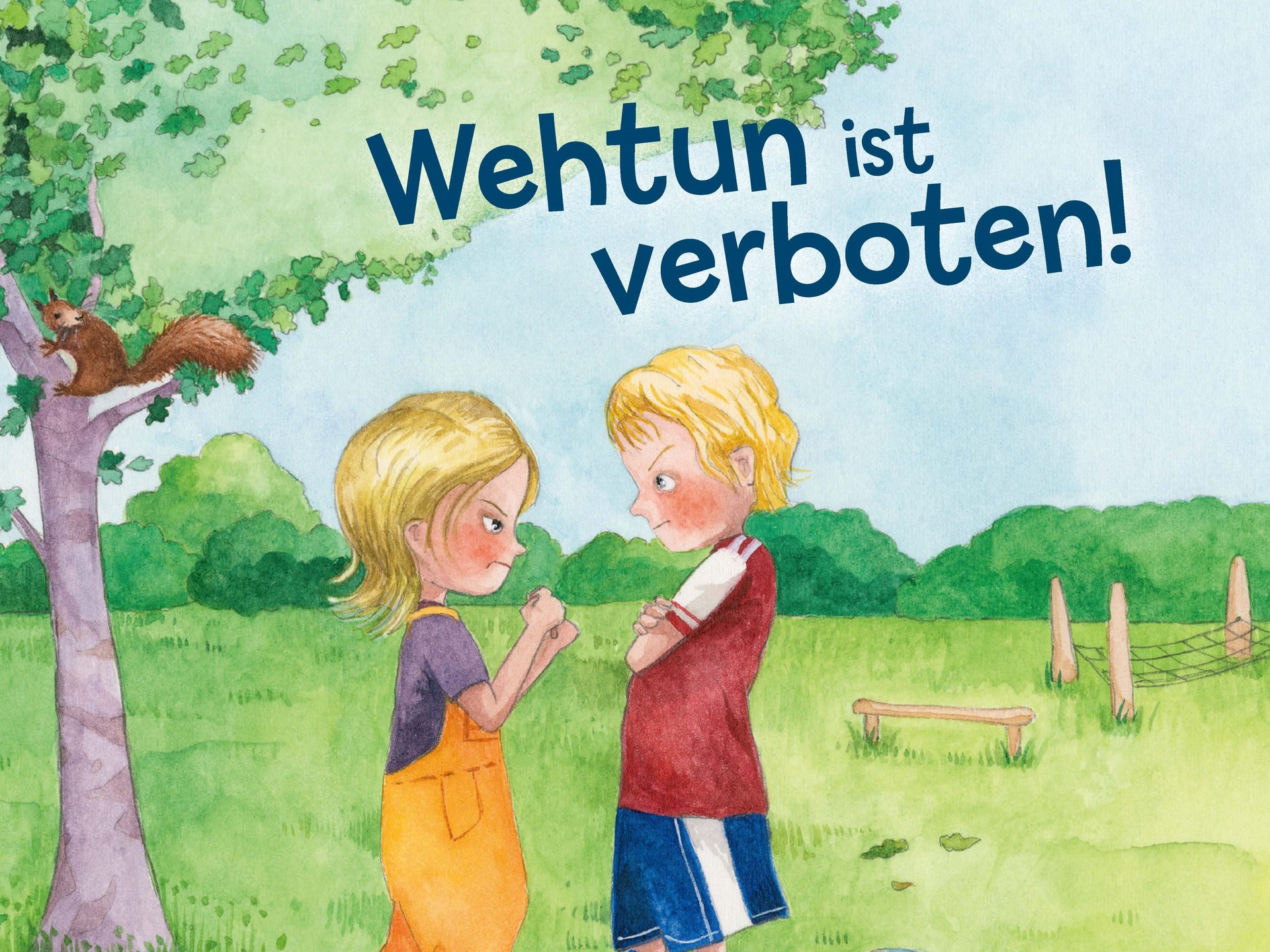 Cover des Pixibuchs: Zwei Kinder stehen einander in einer grünen Landschaft gegenüber und schauen einander böse an. Das Mädchen ballt die Fäuste, der Junge hält die Arme verschränkt. 