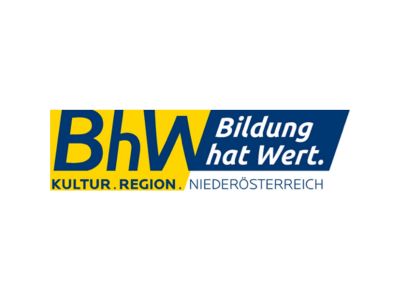 Logo des Bildungswerks Niederösterreich (BhW): zu lesen ist BhW. Bildung hat Wert. Kultur. Region. Niederösterreich.